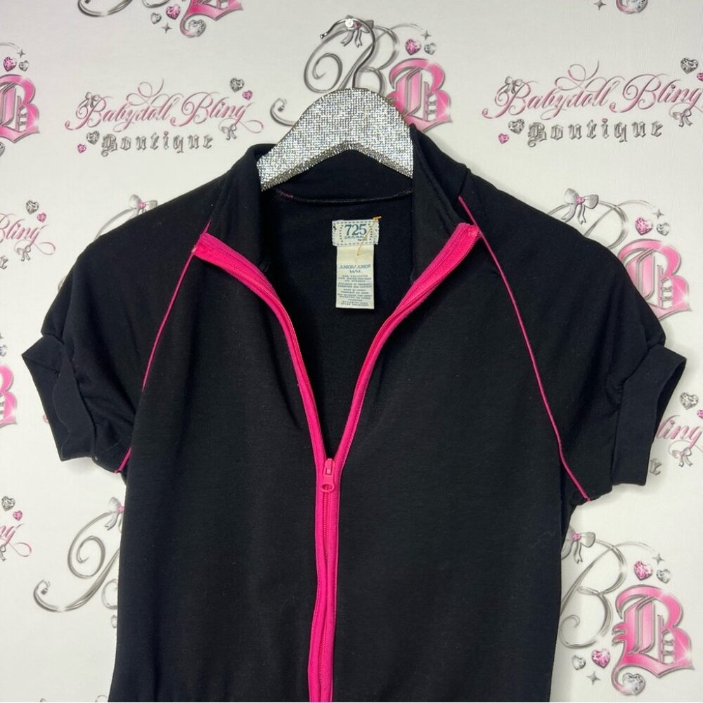 725 originals sweater tshirt zip up black pink y2k striped trim work out yoga - Picture 2 of 7
